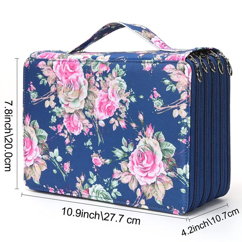 Vomgomfom Colored Pencil Case - 200 Slot Pencil Holder with Zipper Closure, Twill Fabric Large Capacity Pencil Case for Watercolor Pens or Markers, Artist Organizer (Blue Rose) - Image 2
