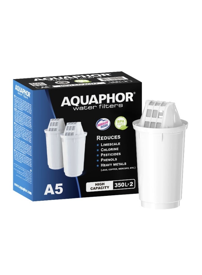 Aquaphor Set of Replacement Water Filter Cartridges A5, 2PCS, 350L Long-Lasting Capacity, Removes Chlorine, Sediment, Heavy Metals, Pesticides & Contaminants, Compatible with B5 Filter Jugs - Image 4