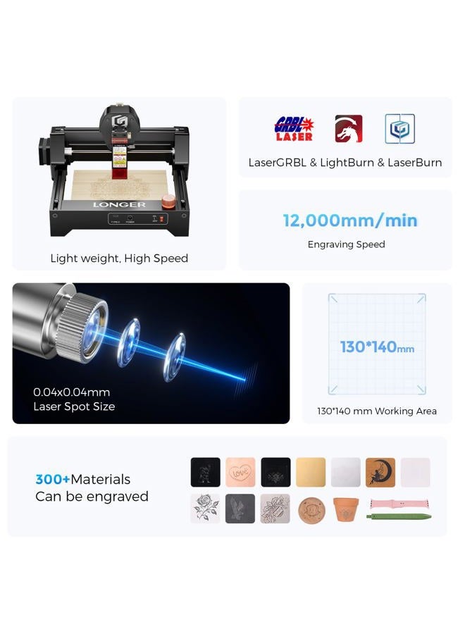 LONGER ناسخ ليزر – آلة النقش والقطع بالليزر RAY5 MINI المحمولة، بقعة ليزر 0.04 مم، 12000 مم/دقيقة، مثالية لمشاريع DIY على الخشب، المعدن، الأكريليك، الجلد، والمزيد (3.5 واط) - Image 3