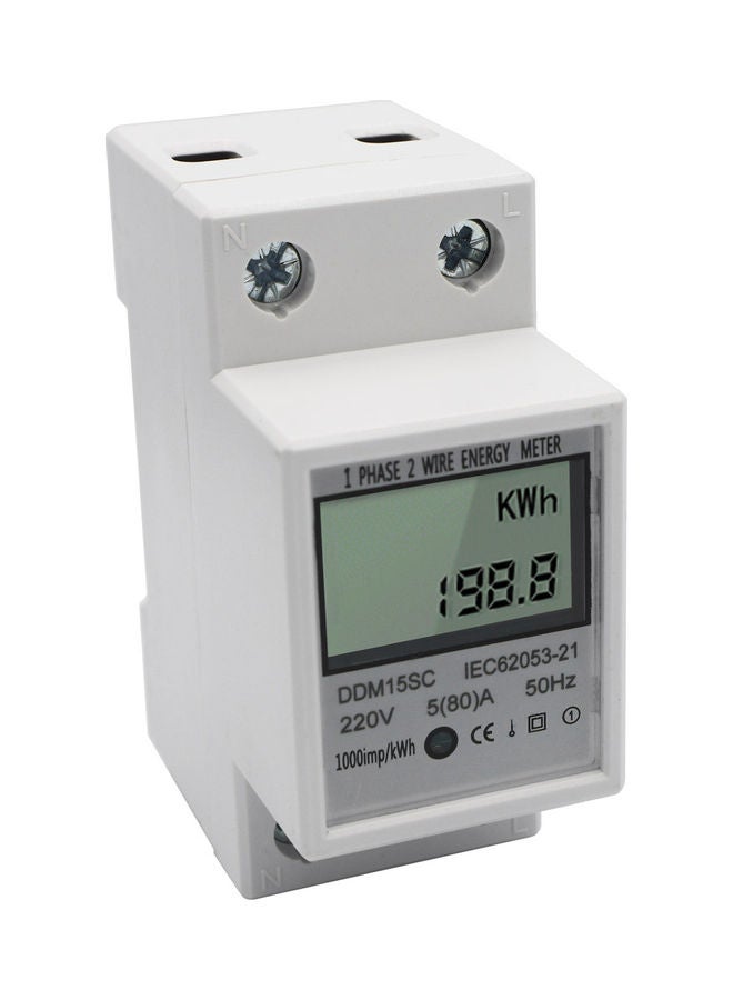 NIBEMINENT LCD Digital Display Single Phase DIN-Rail Energy Meter 5-80A 220V 50Hz Electronic KWh Power Consumption Monitor DDM15SC White 8.0x7.0x4.0cm - Image 1