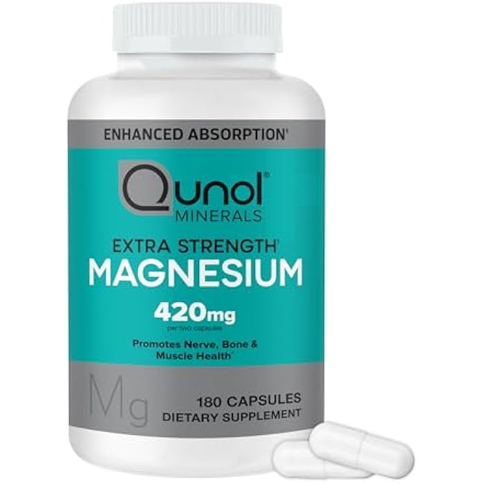 Qunol Magnesium Capsules 420mg, 100% DV, High Absorption Magnesium Supplement, Extra Strength, Bone and Muscle Health Supplement, 180 Count - Image 1