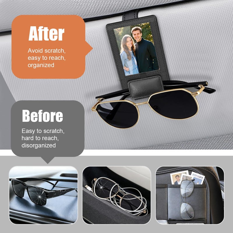 Rosaver New 2 in 1 Sunglass & Photo Holder for Car, Strong Magnetic Leather Sunglasses Holder, Car Visor Picture Holder Clip, 2026 Upgraded No Fall No Slide Car Visor Accessories - Image 3