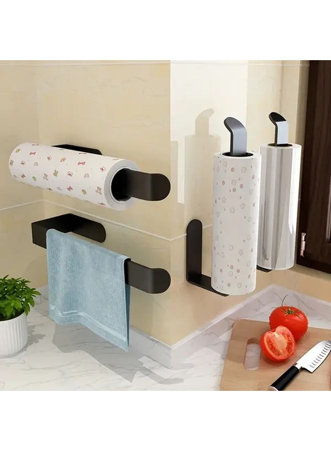 Black No Drill Self Adhesive Paper Towel Holder Wall Mounted Organizer - Image 1