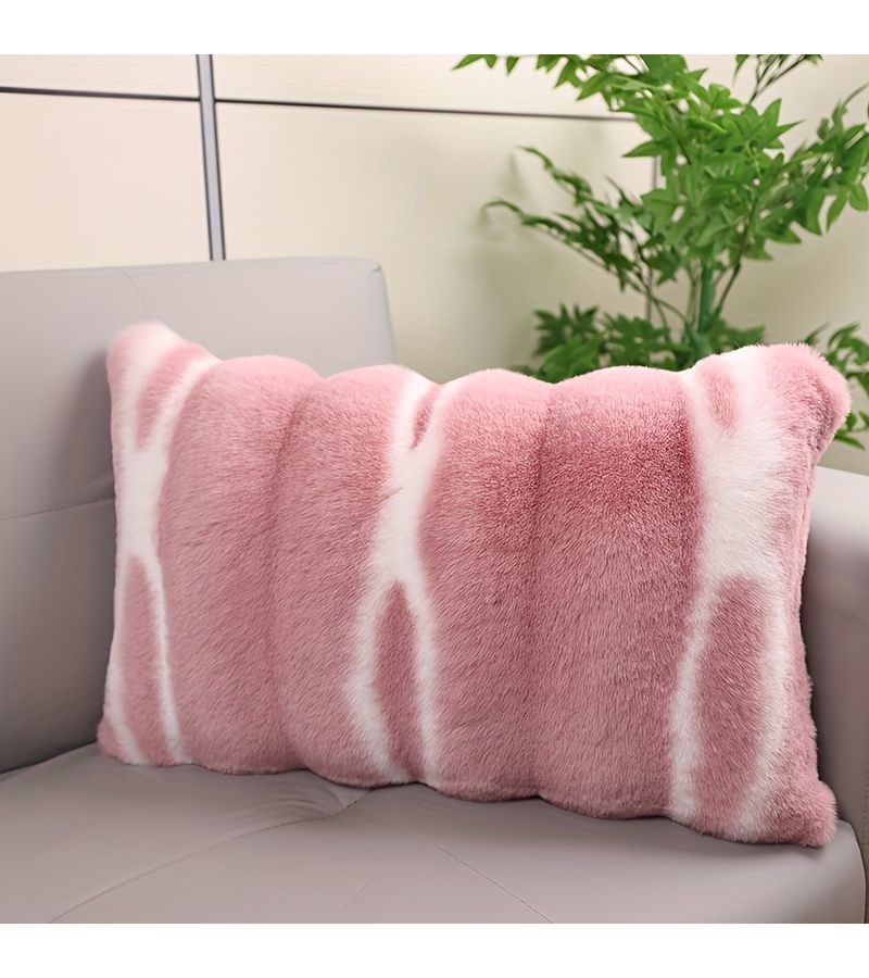 Bean Paste Color Soft Plush Throw Pillow With Rainbow Striped Design Zipper Closure Acrylic Fabric Polyester Fiber Filling Machine Washable Multi Purpose Decorative Cushion For Bedroom Living Room 11 81 Inch By 19 69 Inch - Image 2