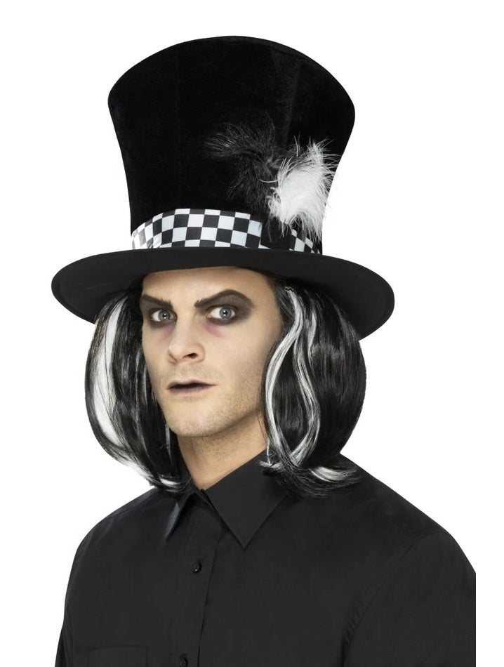 Dark Tea Party Top Hat â Black with Attached Hair for Costumes