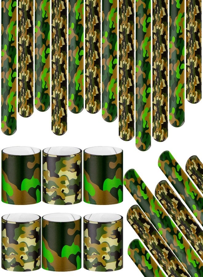 Hungdao 24 Pcs Camo Slap Bracelets for Kids Assorted Army Slap Bracelets Green Camouflage Military Wristbands for Kids Adult Army Party Birthday Favors Decorations Supplies - Image 1