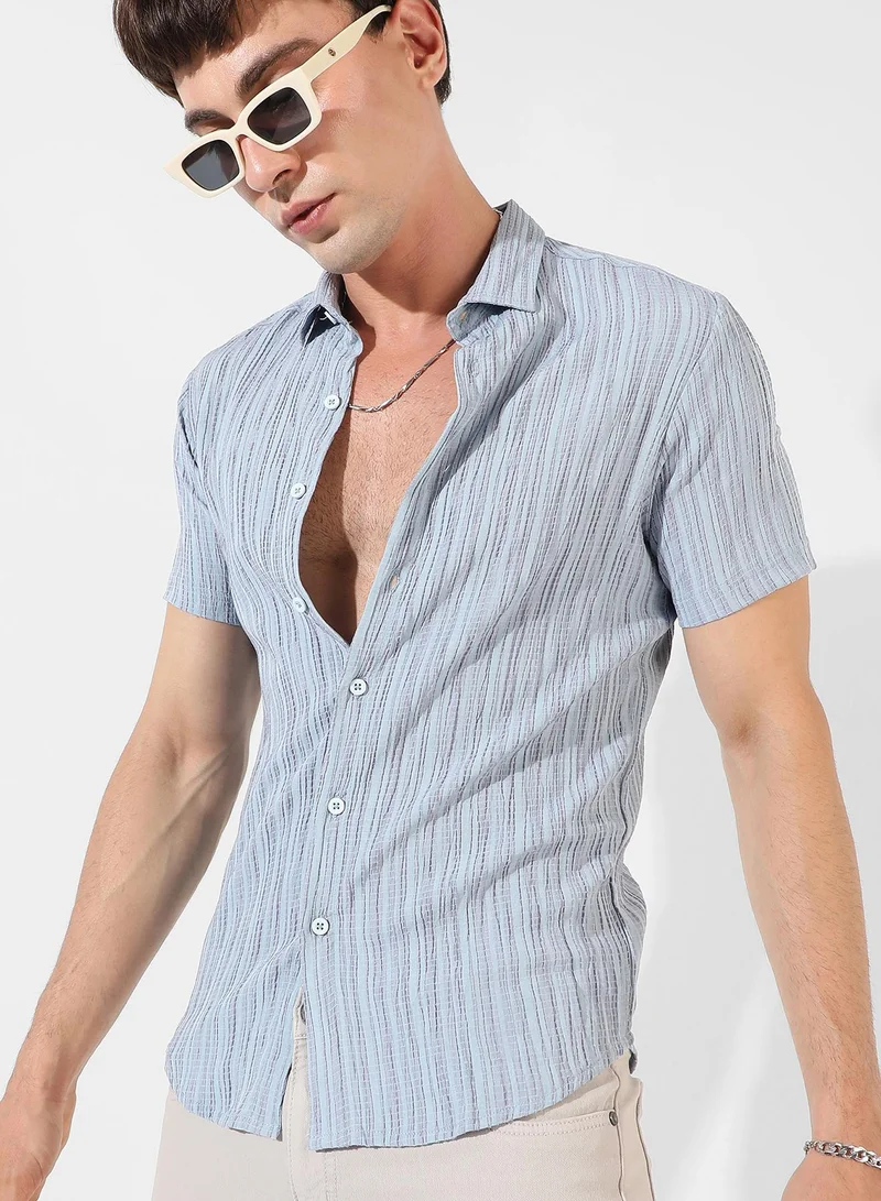 كامبوس سوترا قميص رجالي كاجوال ذو قصة عادية باللون الأزرق الفاتح