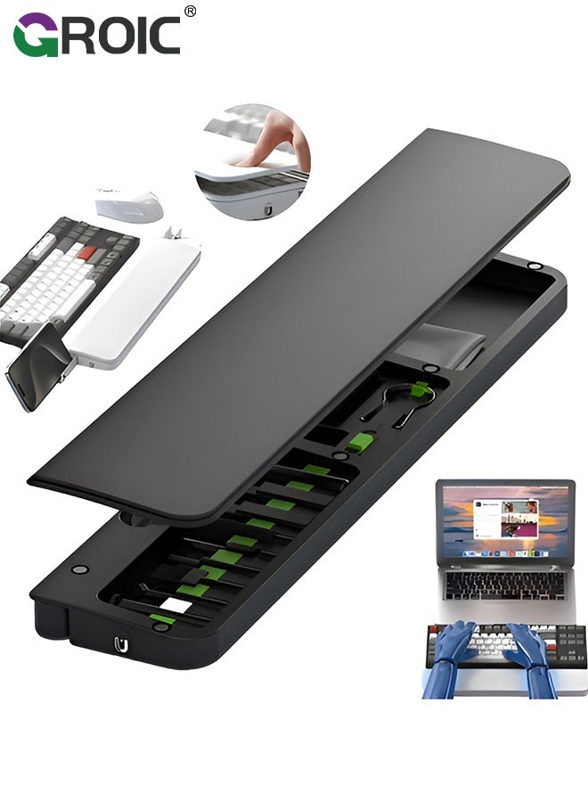 GROIC Keyboard Cleaning Kit,Leather Sponge Wrist Support for Gaming,Comfortable Office Work for Relieving Stress, Magnetic Storage, Multi-Gadget Care Tools,Phone Stand,Diverse Keyboard Brush