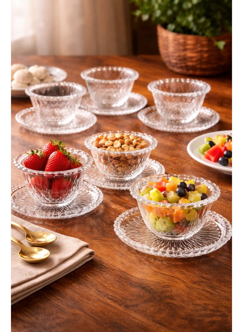 إيليجانت ✨ طقم زباديـة وصحون زجاجية فاخرة – 12 قطعة | قطر الزبدية 11.8 سم | قطر الصحن 15 سم ✨ - Image 1