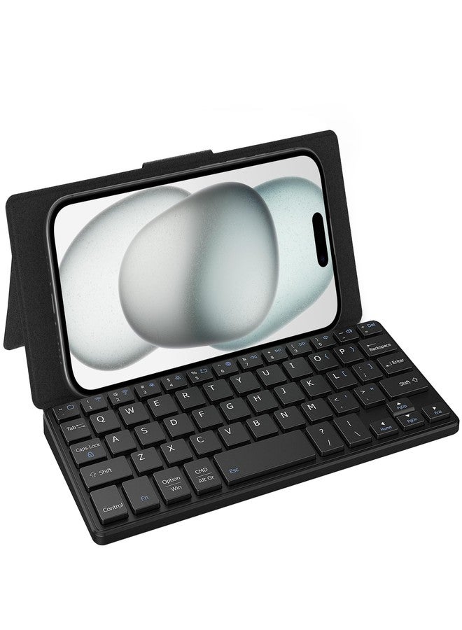 CACOE Bluetooth Keyboard with Stand, Mini Keyboard for Mobile Phone, Ultra-Flat, Portable, Foldable, Dual-Channel Keyboard with Stand for Smartphone and More iOS Android Windows - Image 1
