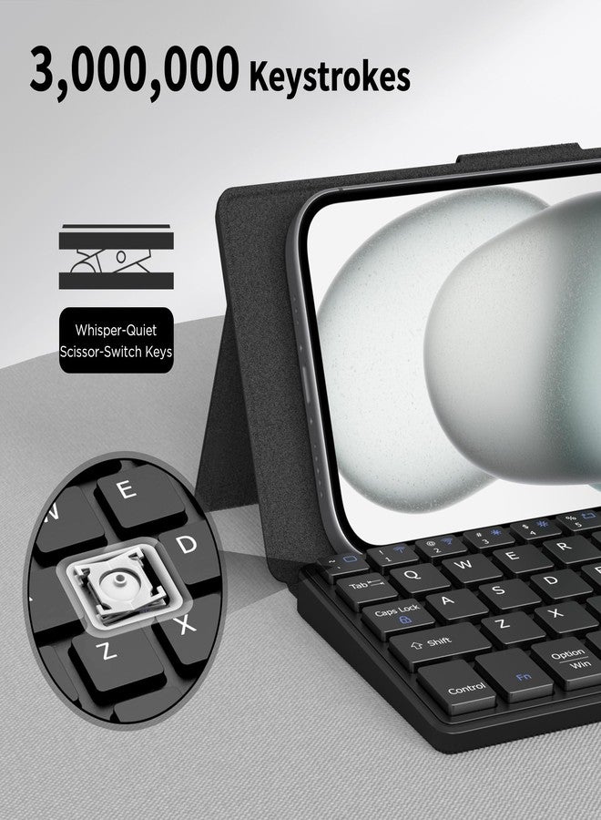CACOE Bluetooth Keyboard with Stand, Mini Keyboard for Mobile Phone, Ultra-Flat, Portable, Foldable, Dual-Channel Keyboard with Stand for Smartphone and More iOS Android Windows - Image 5