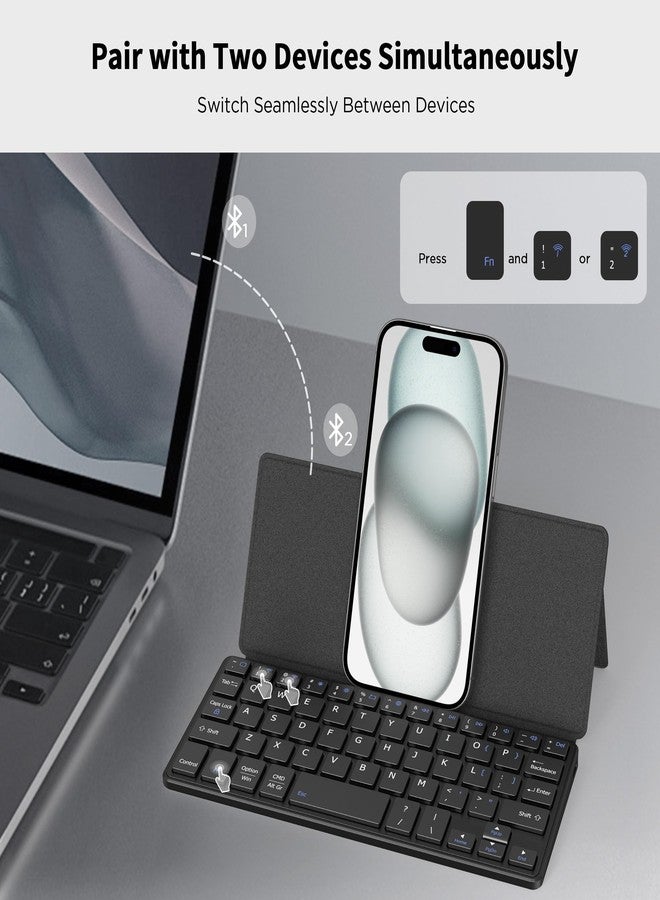 CACOE Bluetooth Keyboard with Stand, Mini Keyboard for Mobile Phone, Ultra-Flat, Portable, Foldable, Dual-Channel Keyboard with Stand for Smartphone and More iOS Android Windows - Image 2