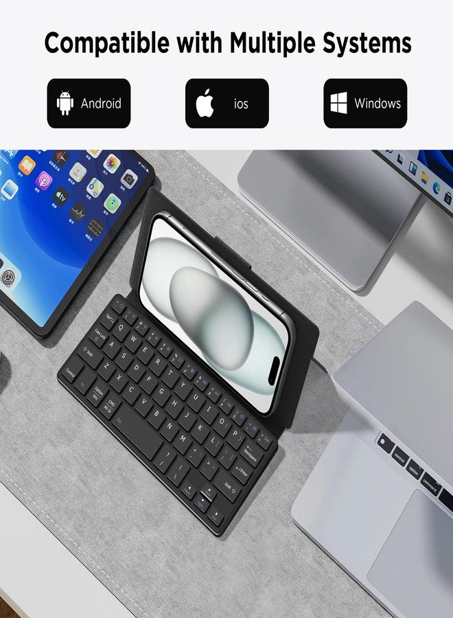 CACOE Bluetooth Keyboard with Stand, Mini Keyboard for Mobile Phone, Ultra-Flat, Portable, Foldable, Dual-Channel Keyboard with Stand for Smartphone and More iOS Android Windows - Image 3