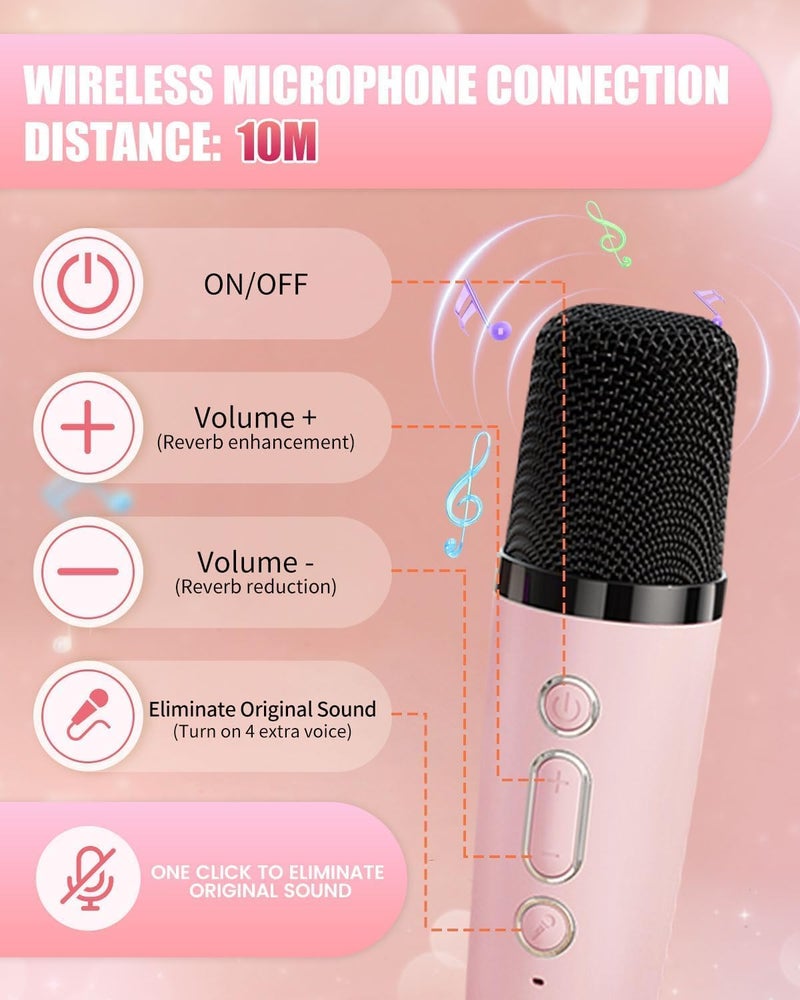 Magicwand® K12【USB-C-Charging Pink with 1 Mic】 Kids Karaoke Microphone Wireless Bluetooth Speaker with RGB LED Lighting for Kids - Image 5