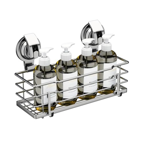 TESOT Suction Cup Shower Caddy, Shower Shelf Soap Dish with Hooks for Razor, Sponge, Rust Proof 304 Stainless Steel, Silver - Image 3