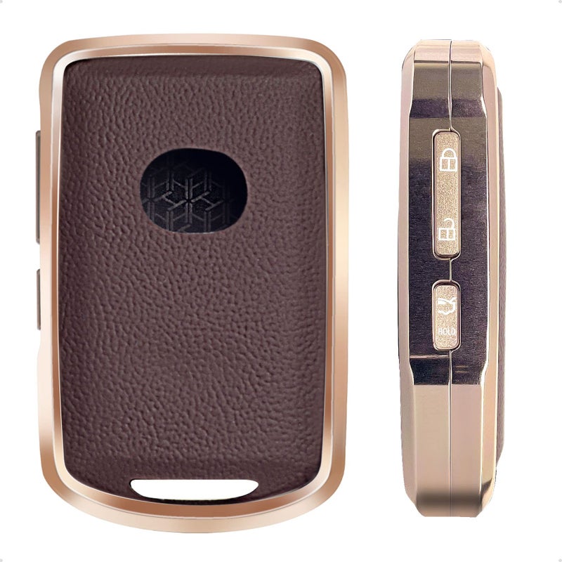 SK CUSTOM Brown Leather and Aluminum Frame Smart Key Case Cover Compatible for 2020 2021 2022 Mazda 3 6 CX30 CX5 CX9 34 Button Keyless Car Remote Accessory