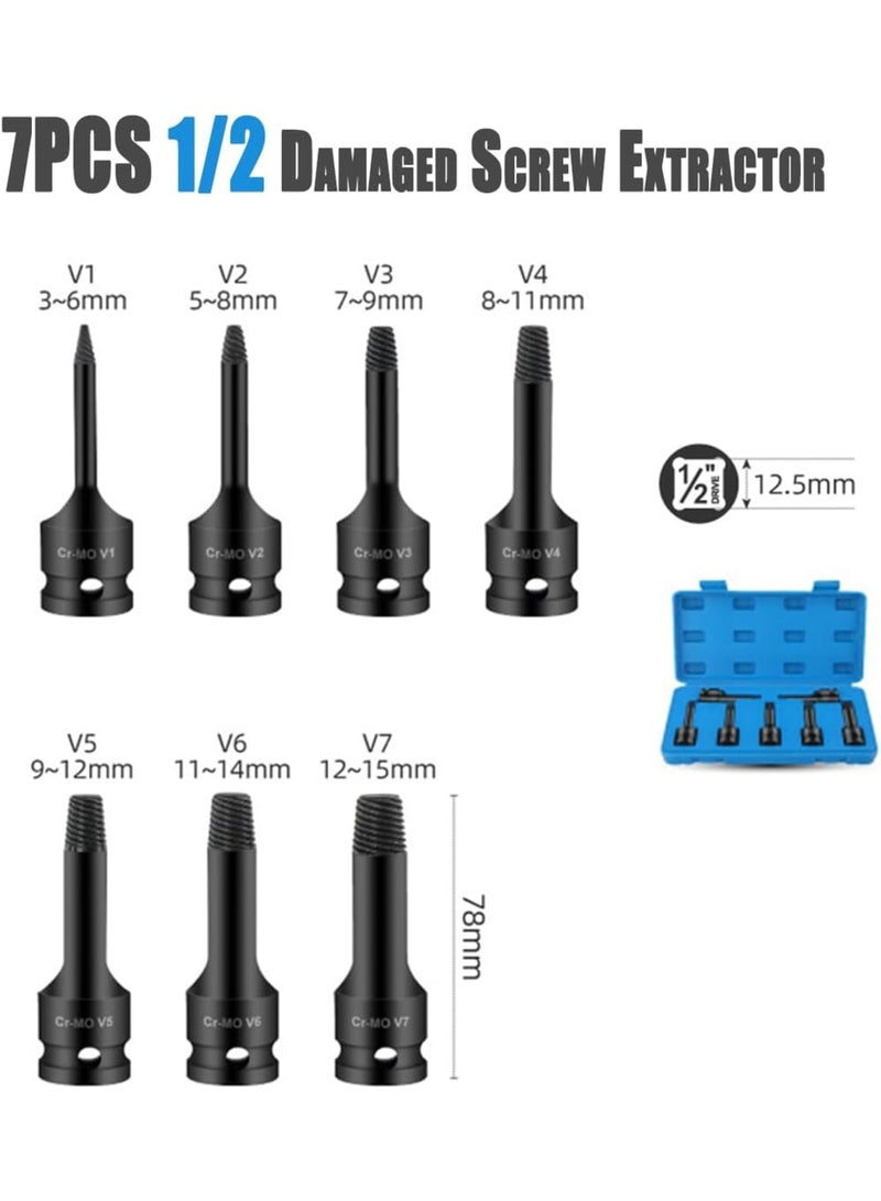 Zikra 7PCS Damaged Screw Extractor Set, Bolt Extractor Kit & Stripped Screw Extractor, Easy Out Stripped Screw Extractor Kit, All-Purpose HSS Broken Screw Remover Set(1/2in) - Image 4
