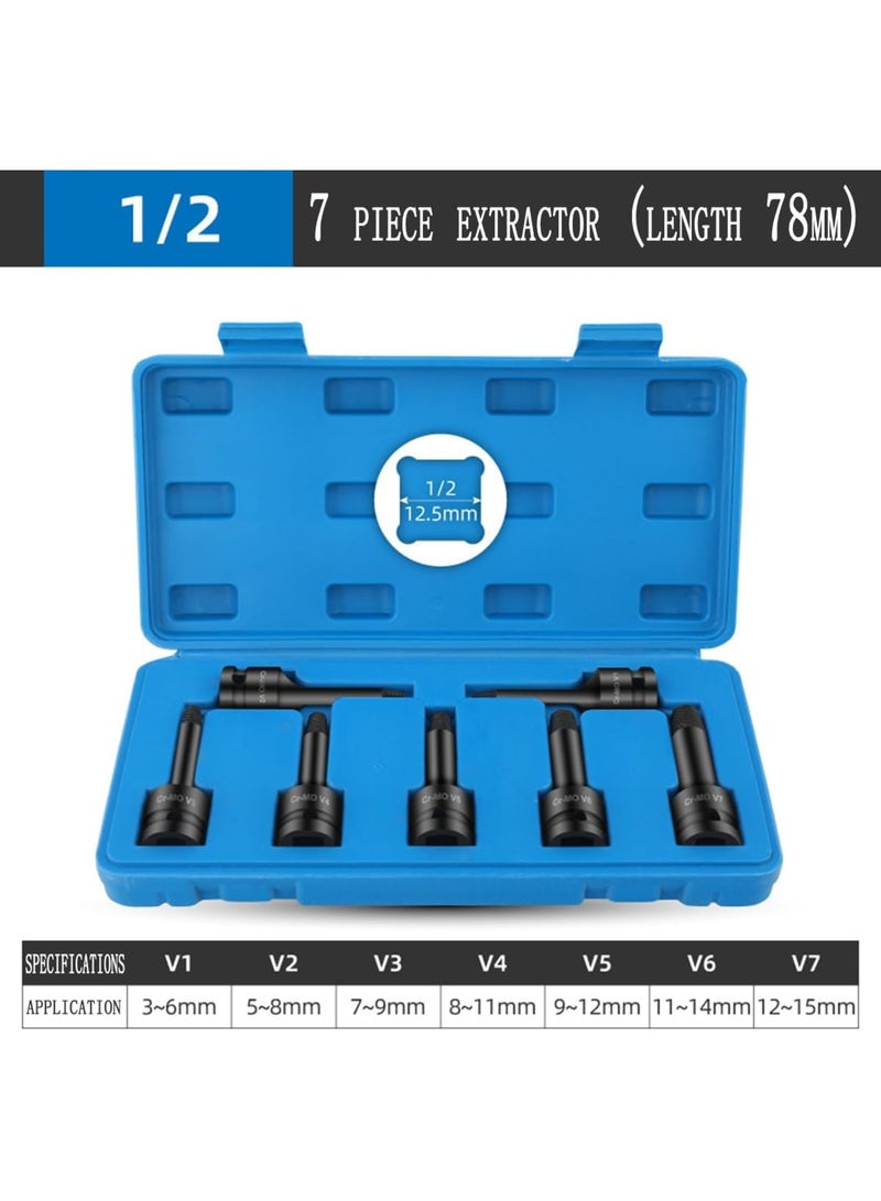 Zikra 7PCS Damaged Screw Extractor Set, Bolt Extractor Kit & Stripped Screw Extractor, Easy Out Stripped Screw Extractor Kit, All-Purpose HSS Broken Screw Remover Set(1/2in) - Image 3