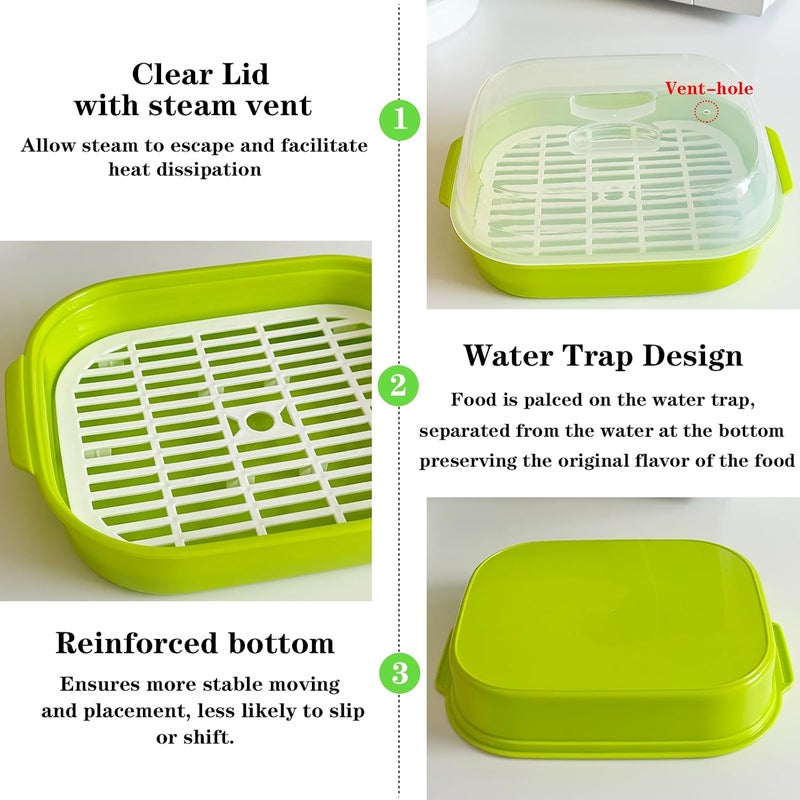 Bigwinyep Microwave Steamer for Vegetables, Plastic Microwave Vegetable Steamer with Lid for Vegetables Prep Seafood Fish Cooking, Green-Rectangle, 10.6Inch - Image 4
