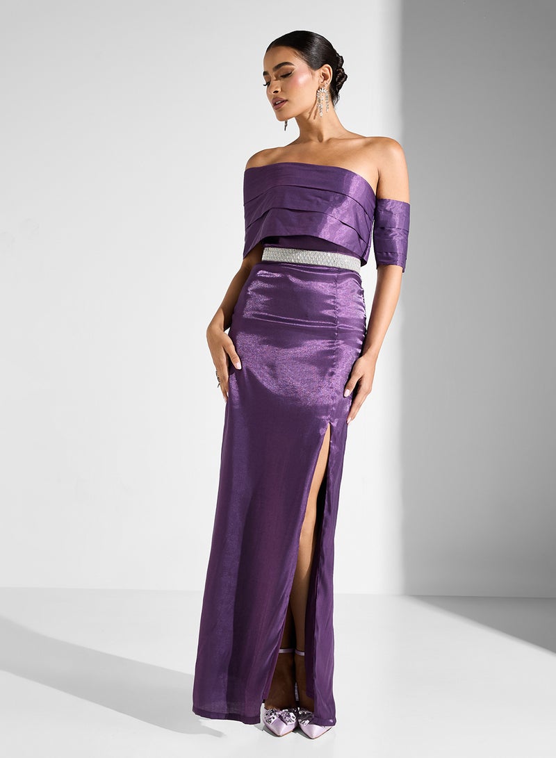 Namshi x Off-Shoulder Slit Dress - Image 1