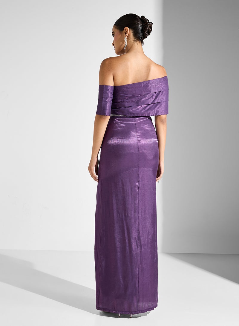 Namshi x Off-Shoulder Slit Dress - Image 2