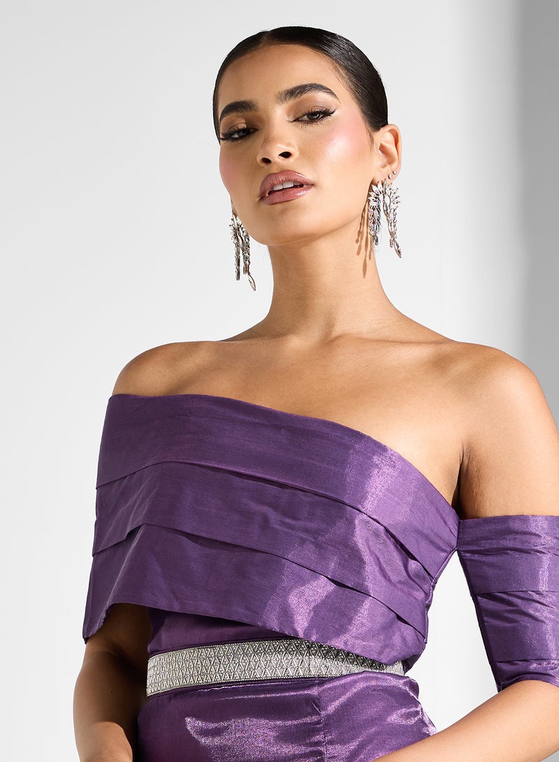 Namshi x Off-Shoulder Slit Dress - Image 3