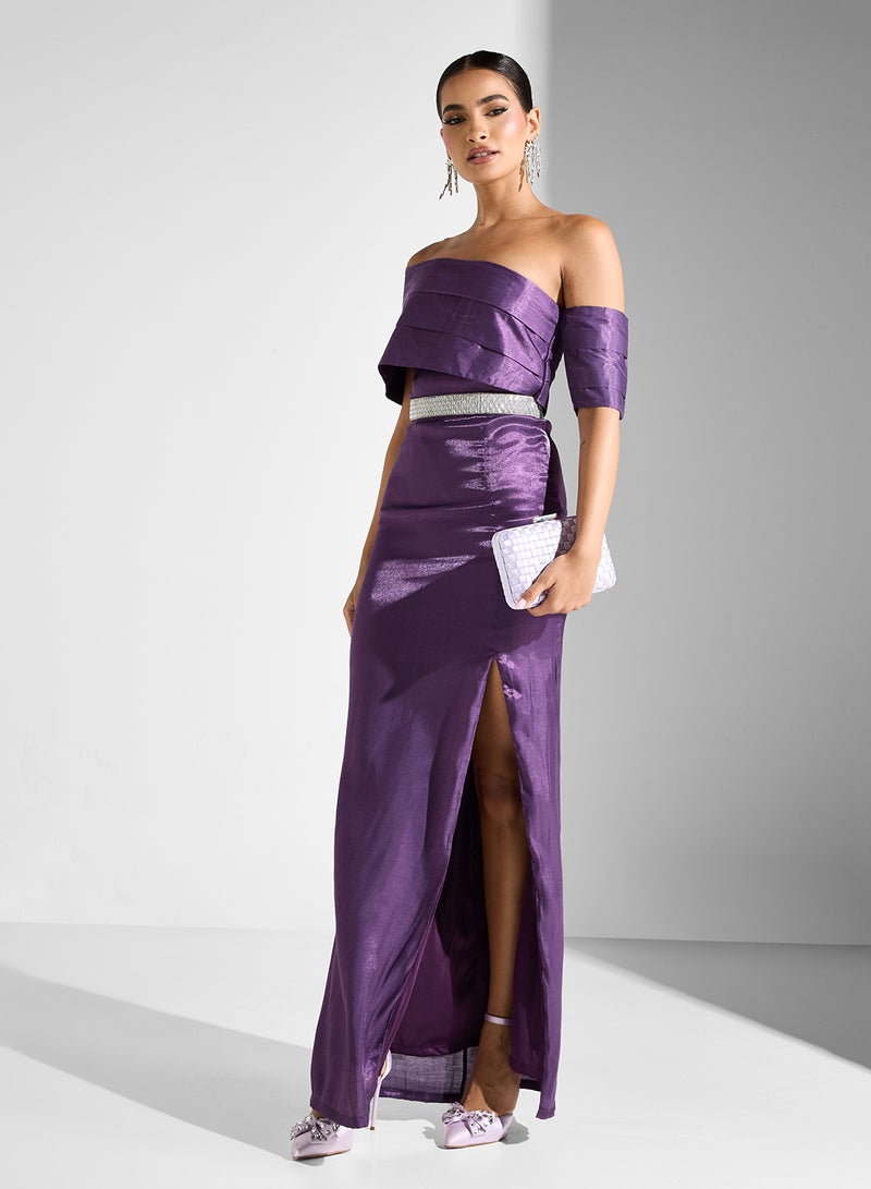 Namshi x Off-Shoulder Slit Dress - Image 5
