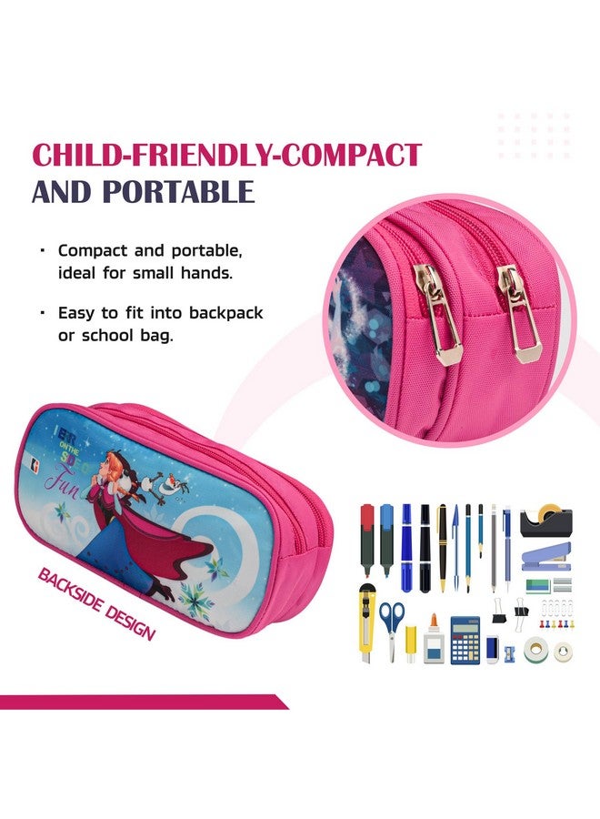 Kuber Industries Kuber Industries Pencil Pouch | Multi-Purpose Travel Pouch | 2 Compartments Utility Pouch | Waterproof Stationary Bag | Geometry Box | Disney Frozen Fun | Blue & Pink  - Image 5