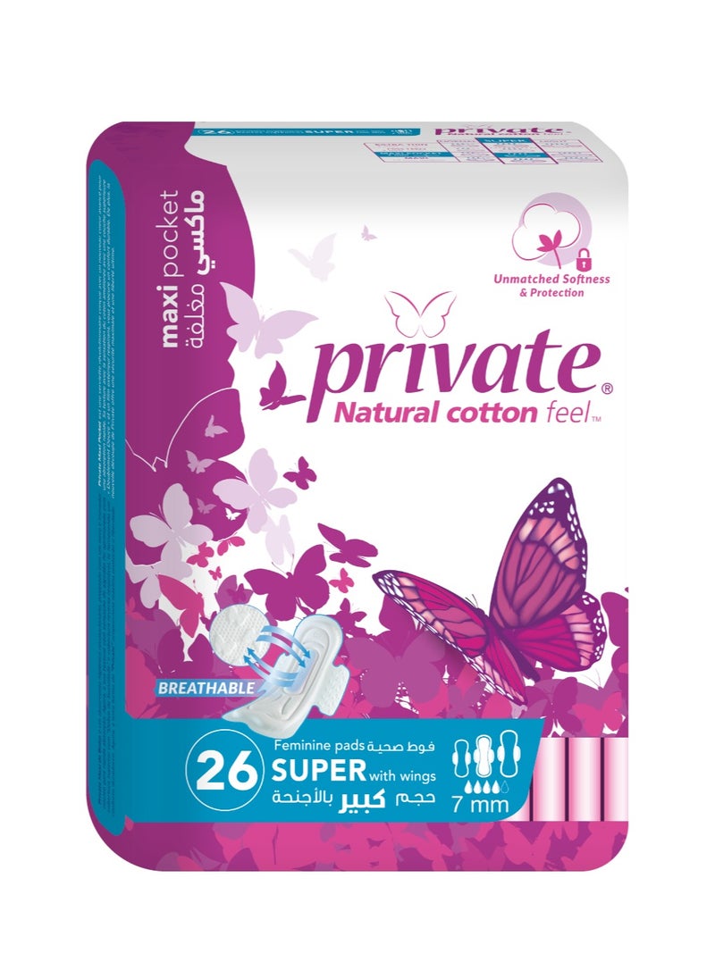 Private Maxi Pocket Super 26 Pads  - Image 1