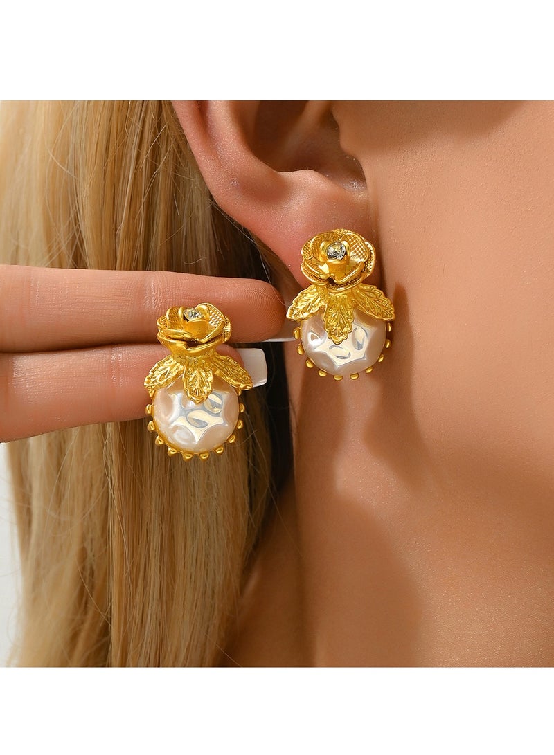 Gold Rose Top with Textured Pearl Drop Earrings, Perfect for Weddings, Eid, Garden Parties & Evening Events - Image 1