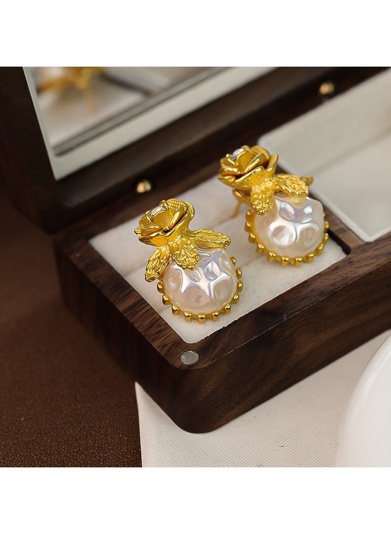 Gold Rose Top with Textured Pearl Drop Earrings, Perfect for Weddings, Eid, Garden Parties & Evening Events - Image 4