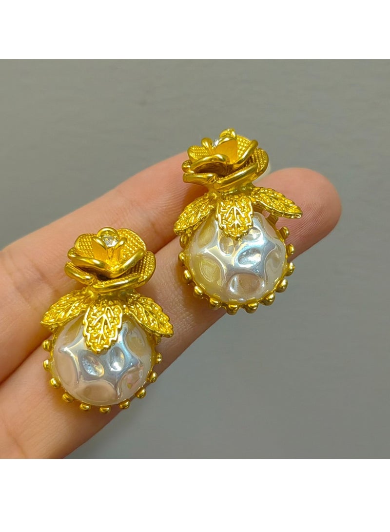 Gold Rose Top with Textured Pearl Drop Earrings, Perfect for Weddings, Eid, Garden Parties & Evening Events - Image 5