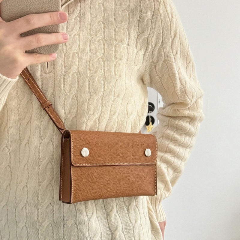 Snap Coin Purse Genuine Leather Palm Print Wallet Mini Shoulder Crossbody Small Square Bag Cowhide Clip Envelope Bag For Women - Image 3