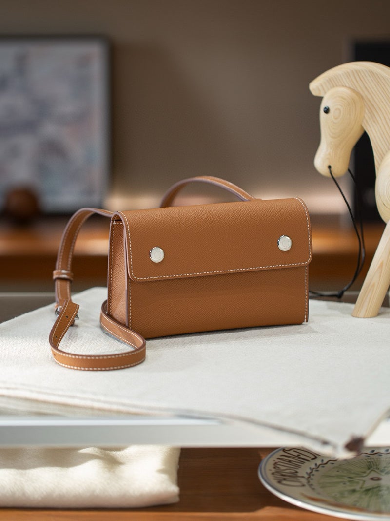 Snap Coin Purse Genuine Leather Palm Print Wallet Mini Shoulder Crossbody Small Square Bag Cowhide Clip Envelope Bag For Women - Image 1