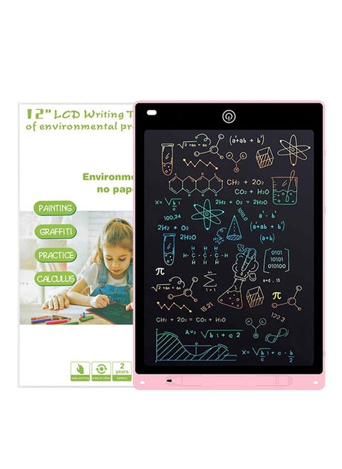 لوحة كتابة LCD، لوحة رسم إلكترونية، مادة ABS، قوية ومقاومة للاهتراء، خطوط جرافيتي ملونة، وظيفة المسح بنقرة واحدة، وردي - 12 بوصة