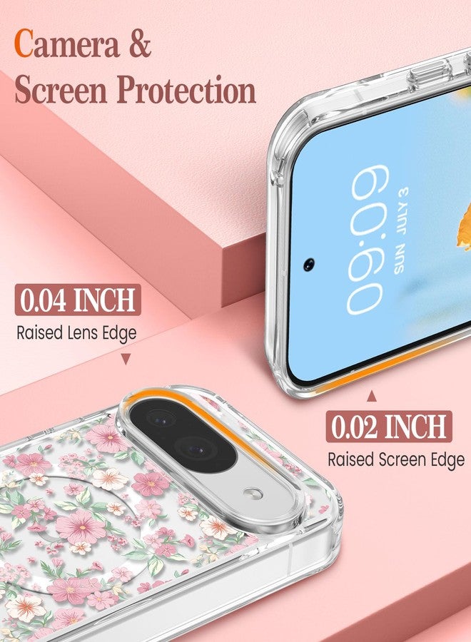 RALEAVO جراب RALEAVO لهاتف Google Pixel 10/10 Pro، [متوافق مع Magsafe] جراب مغناطيسي واقٍ مقاوم للصدمات بنقشة زهور، جراب سيليكون شفاف مضاد للاصفرار لهاتف Pixel 10 Pro/10 بنقشة زهور وردية - Image 3