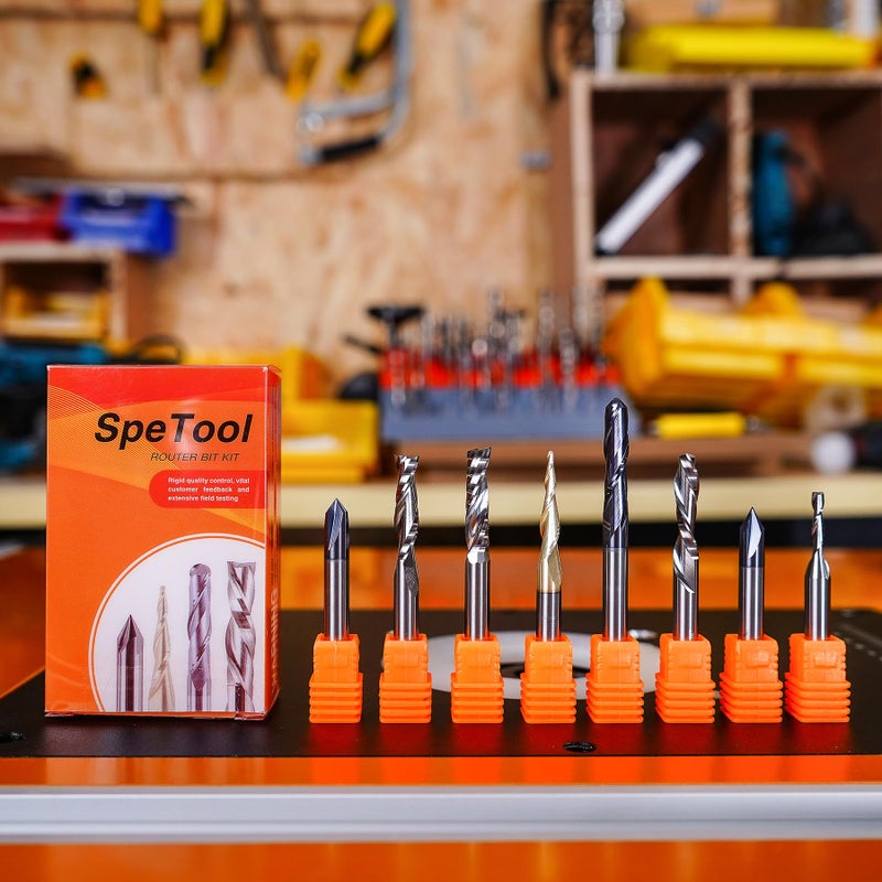 SpeTool 8Pcs Carbide CNC Router Bits Set 1/4 Inch Shank for Woodworking Detail Carving Trimming V Groove Engraving Slotting Mortise - Image 4