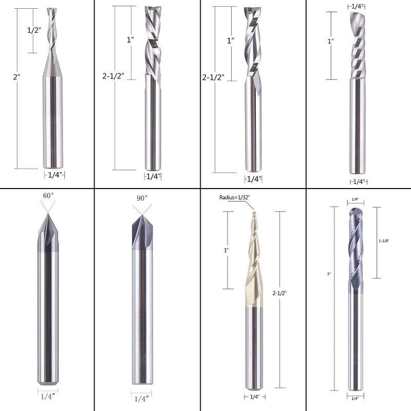 SpeTool 8Pcs Carbide CNC Router Bits Set 1/4 Inch Shank for Woodworking Detail Carving Trimming V Groove Engraving Slotting Mortise - Image 2