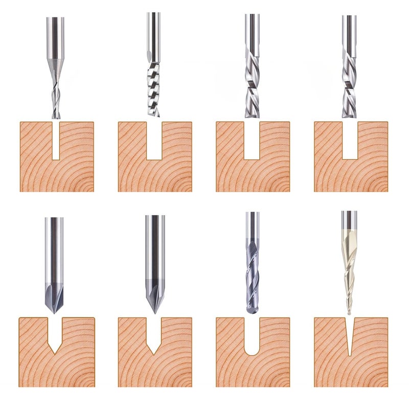 SpeTool 8Pcs Carbide CNC Router Bits Set 1/4 Inch Shank for Woodworking Detail Carving Trimming V Groove Engraving Slotting Mortise - Image 3