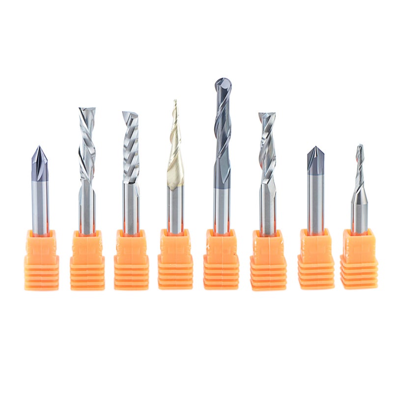 SpeTool 8Pcs Carbide CNC Router Bits Set 1/4 Inch Shank for Woodworking Detail Carving Trimming V Groove Engraving Slotting Mortise - Image 1