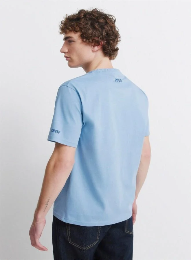 Springfield  Cotton regular fit short-sleeved T-shirt with ribbed round neck and Popeye print on chest and back for Men | Best Price UAE