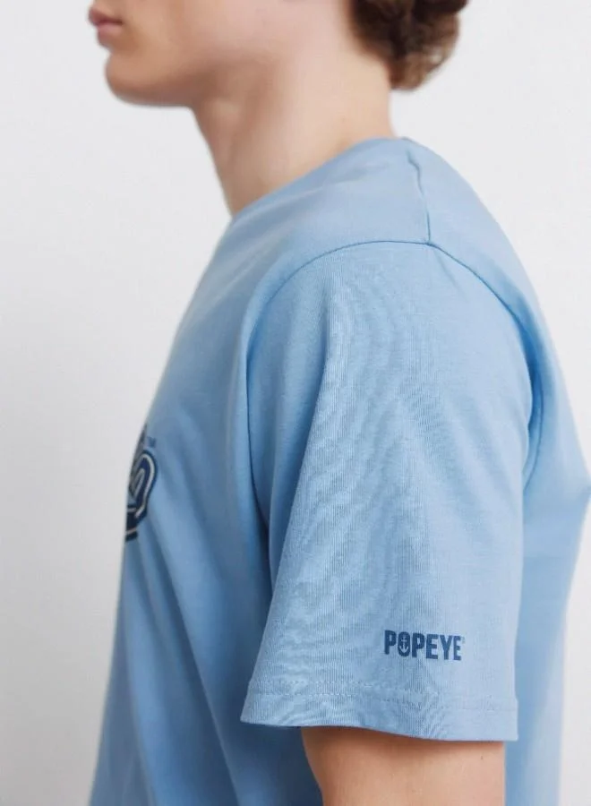 Springfield  Cotton regular fit short-sleeved T-shirt with ribbed round neck and Popeye print on chest and back for Men | Best Price UAE