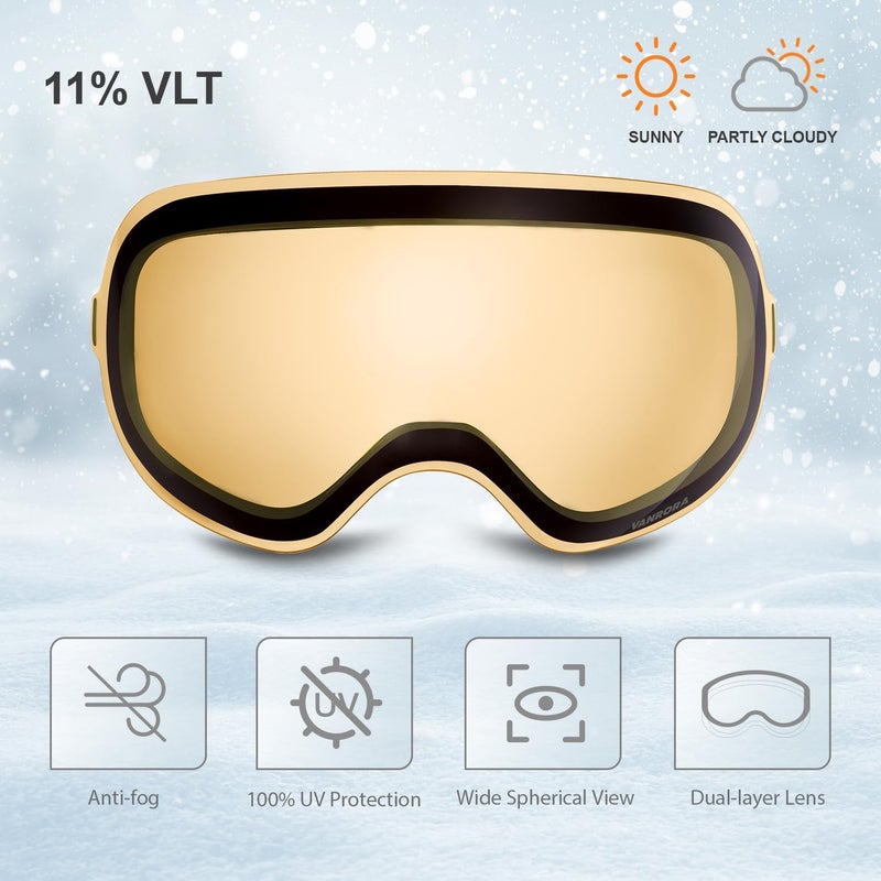 VANRORA X-Mag Ski Goggles Replacement Lens, Extra Snowboard Goggles Lens, Anti-Fog & 100% UV Protection - Image 2