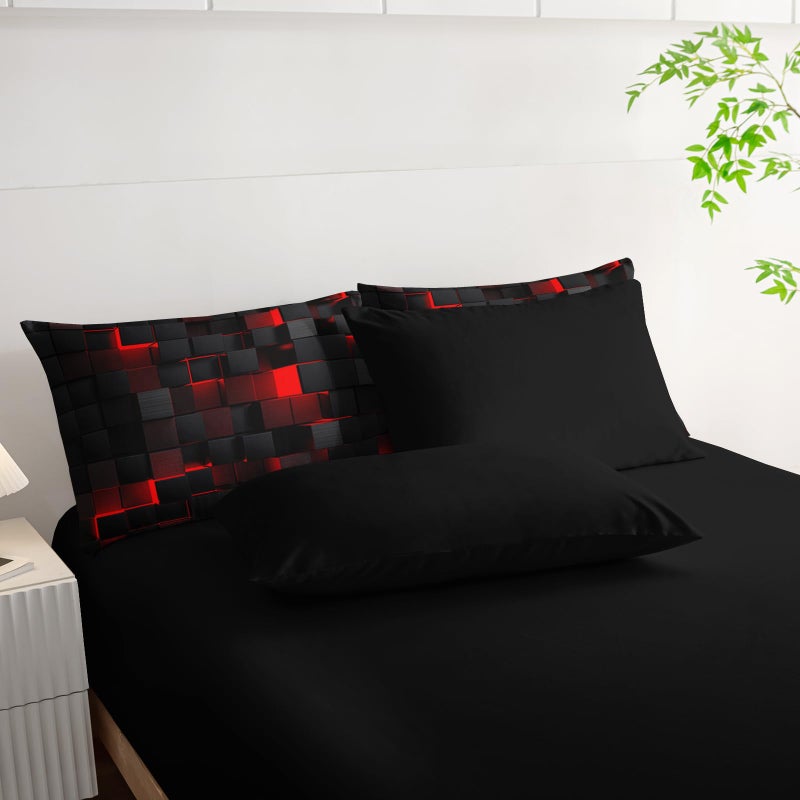 Nttopship Geometric Red Black Full Comforter Set,Light Honeycomb Bedding Set 7 Piece in A Bag,Bed Sheet Set Geometry Decor,Microfiber Lightweight All Season - Image 5