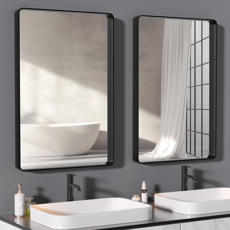 Hasipu 2 PCS Bathroom Mirror for Wall 36 x 24 Inch Black Metal Framed Bathroom Mirrors for Over Sink Rectangle Bathroom Vanity Mirror AntiRust Tempered Glass Horizontal or Vertical