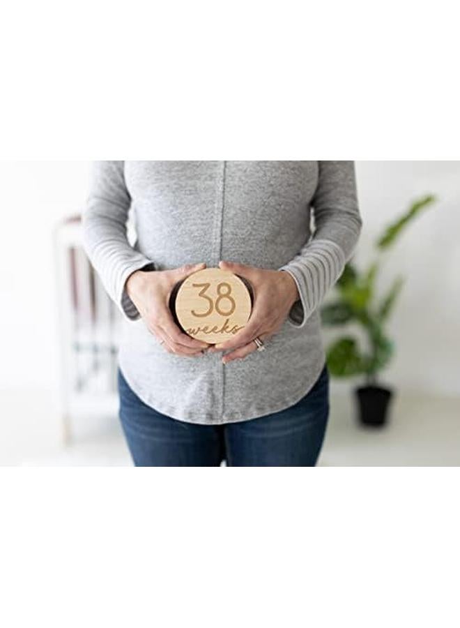 pearhead Pregnancy Journey Milestone Markers Wooden Weekly Growth Milestone Discs Pregnancy Announcement And Baby Arrival Double Sided Photo Prop Cards Modern Wooden Newborn Accessories - Image 2