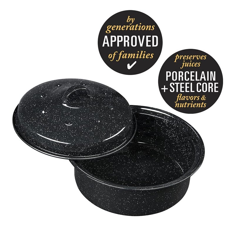 Granite Ware 3 lb. Capacity Covered Round Roaster, Speckled Black Enamel on Steel - Image 2