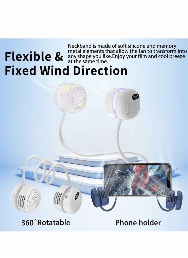 Excefore Portable Neck Fan, Foldable Bladeless Hands-Free USB Rechargeable Battery Operated Cooling,wearable Air Conditioner for Sport, Outdoor, Office, Travel, White  - Image 3