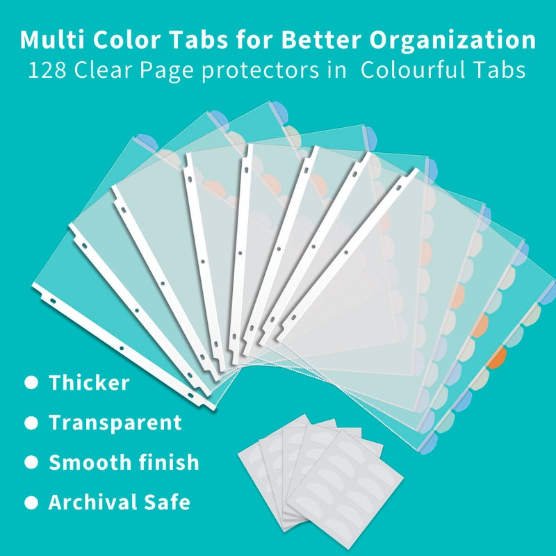 Binditek 128 Pack Heavyduty Clear Sheet Protectors with 8 Tabs, 45 Sheets Capacity, 8.5 x 11 inch Plastic Dividers for 3 Ring Binder, Insertable Index Divider, Letter Size, 16 Set, Label Sticker - Image 3