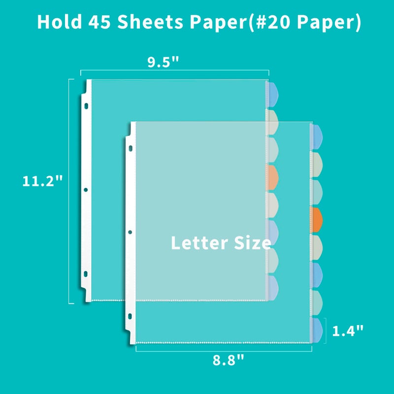Binditek 128 Pack Heavyduty Clear Sheet Protectors with 8 Tabs, 45 Sheets Capacity, 8.5 x 11 inch Plastic Dividers for 3 Ring Binder, Insertable Index Divider, Letter Size, 16 Set, Label Sticker - Image 2